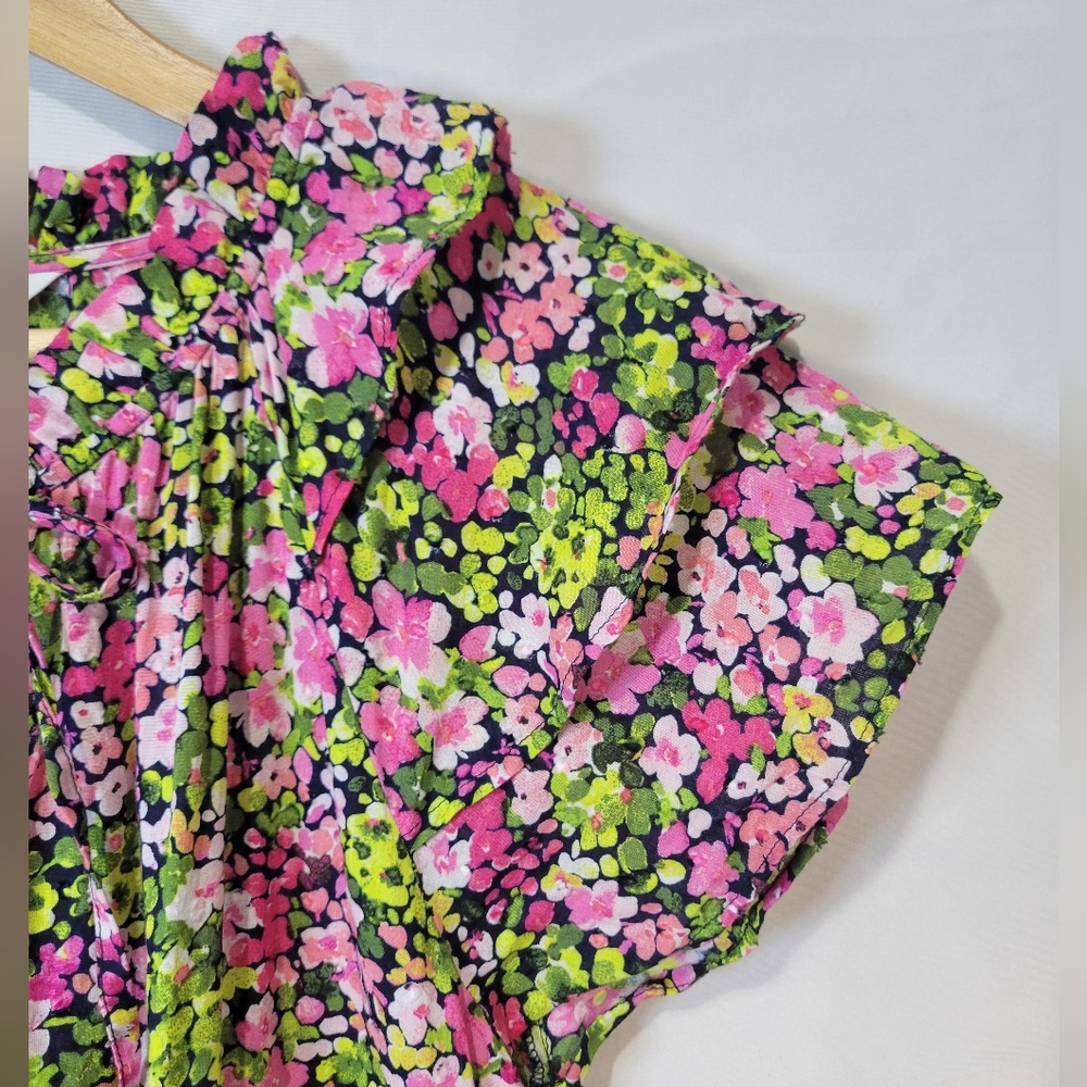 Crown & Ivy Cottagecore Grannycore Pansy Floral Ruffle Cotton Pocket Maxi Dress - Picture 3 of 10